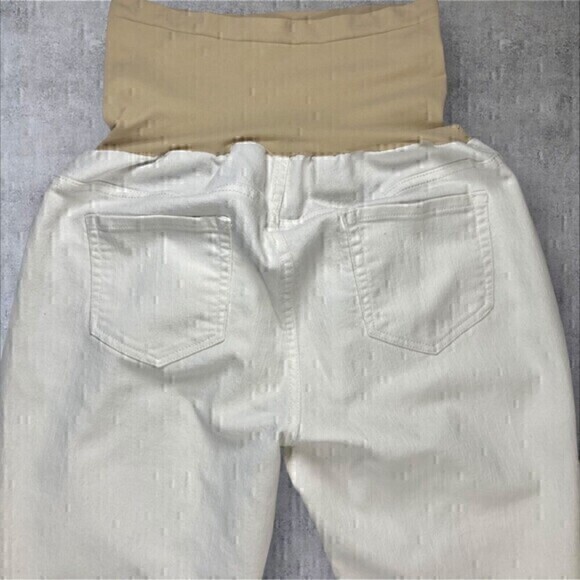 Indigo Blue Jeans Women XL Cream Stretchy Maternity Crossover Panel Skinny Pants - Picture 6 of 12